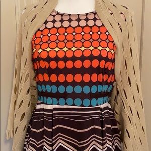 Aryeh Brown Zigzag Colorful Polka Dot Dress & Tan Shrug